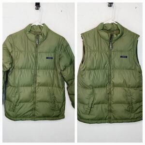 Lands' End Green Goose Down Puffer Coat Removable Sleeves Youth Size Large